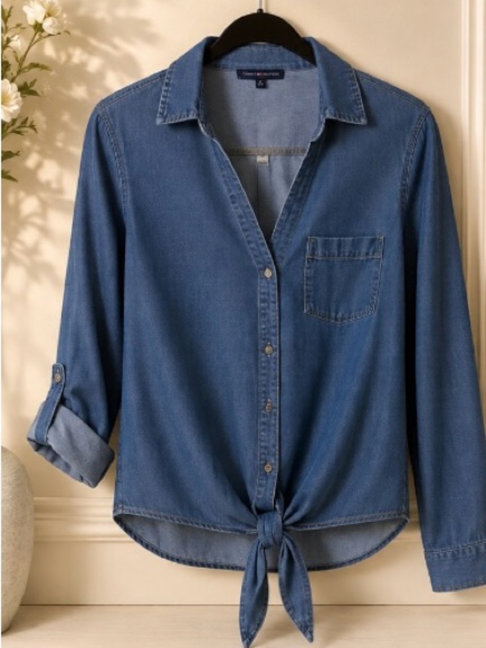 Pinklicious Women’s Chambray Tie-Front Shirt Size Small